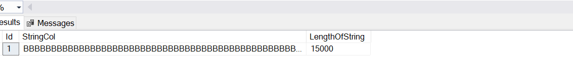 Using SQL Server varchar feature of varchar(max)  to insert a column with 15,000 bytes value.