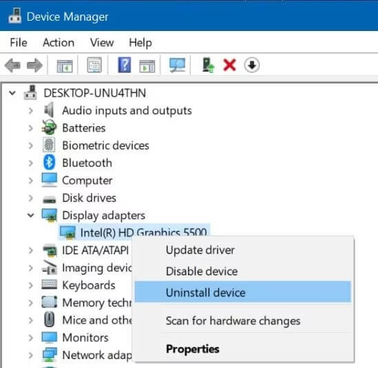 uninstall device for display adapters to fix acer laptop won't turn on blue light flashes