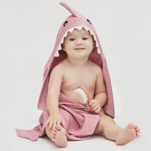 Elegant Baby Pink Shark Hooded Towel