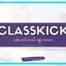 Image of a digital banner with a purple rectangle in the center. It showcases a CLASSKICK educational app review and includes the website studentcenteredworld.com below. A turquoise and purple border frames the vibrant Classkick-themed banner.