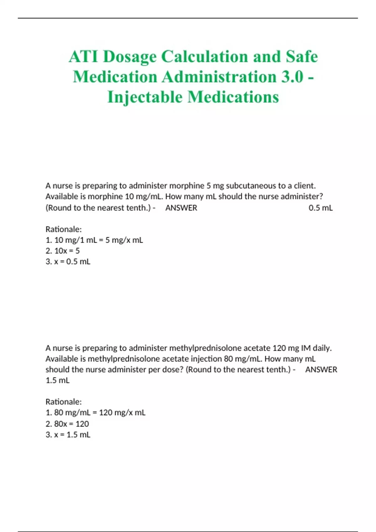 ATI Dosage Calculation and Safe Medication Administration 3.0 ...