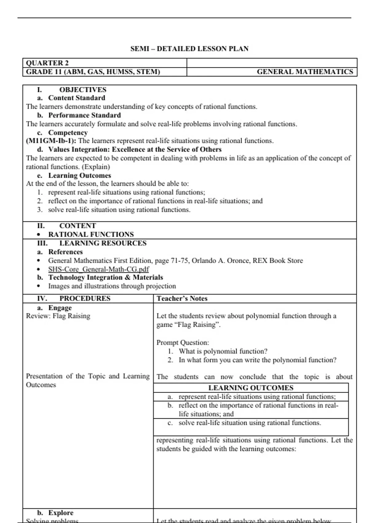 SEMI-DETAILED LESSON PLAN IN GENERAL MATHEMATICS FOR GRADE 11 (AMB, GAS ...