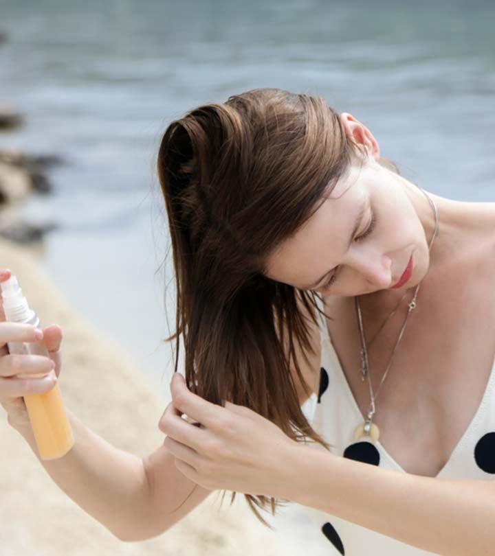 Women applying sunscreen on their hair