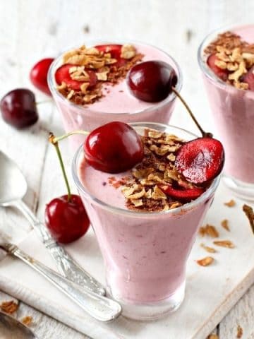 cherry almond smoothie in a glass