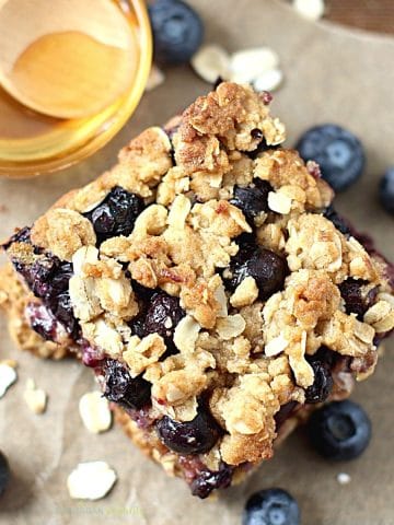 blueberry oatmeal bar on a counter