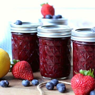 Homemade jam in mason jars.