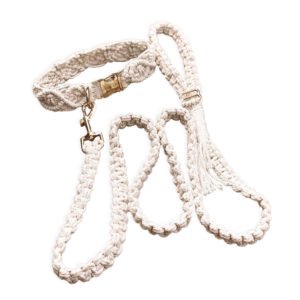 White Macrame Dog Collar & Leash