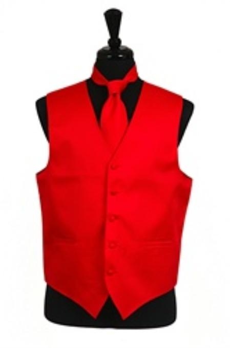 Horizontal Rib Pattern Dress Tuxedo Wedding Vest Tie Set red color shade 