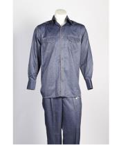   Mens 6 Button Blue Casual