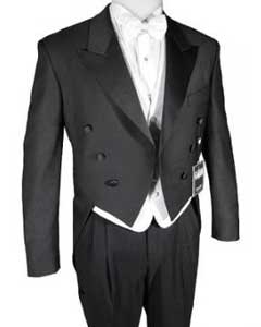 SuperiorFabric150’sLiquidJetBlackPeakTailcoat