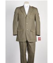 Mens3ButtonOliveSafariMilitaryStyleSuit