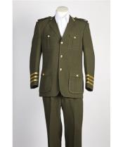 MensOlive3ButtonSafariMilitaryStyleSuit