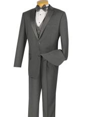 Mens2ButtonsGreyTuxedoVested3PiecesSateen