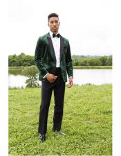   Mens Green Peak Lapel Single