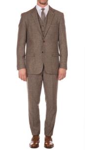 MensDesignerBrandYorkBrownSlimFit3pcHerringboneSuit