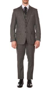 MensDesignerBrandYorkGreySlimFit3pcHerringboneSuit