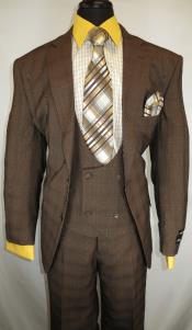 MensSuitSingleBreastedNotchLapelBrown~PlaidDesign