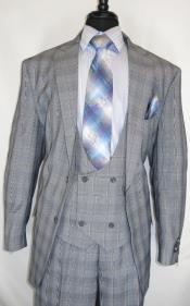 MensSuitSingleBreastedNotchLapelGrey~PlaidDesign