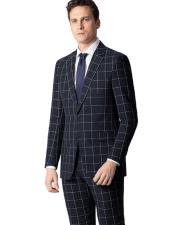  Black Window Pane Plaid Wool Suit