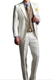  1920s Fashion Clothing Single Breasted Peak Lapel Ivory Suit