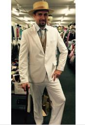  Single Breasted Peak Lapel Cream Suit