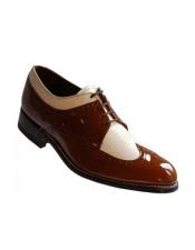 MensBrown-WhiteLeatherLaceUPTwoTonedWingtip