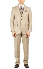  Mens Beige Hook-and-Button Double Breasted Modern