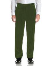 MensOliveGreenVelvetFlatFrontModernFitPant