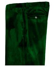 MensDarkGreenVelvetPantsFlatFrontUnhemmedUnfinishedBottom