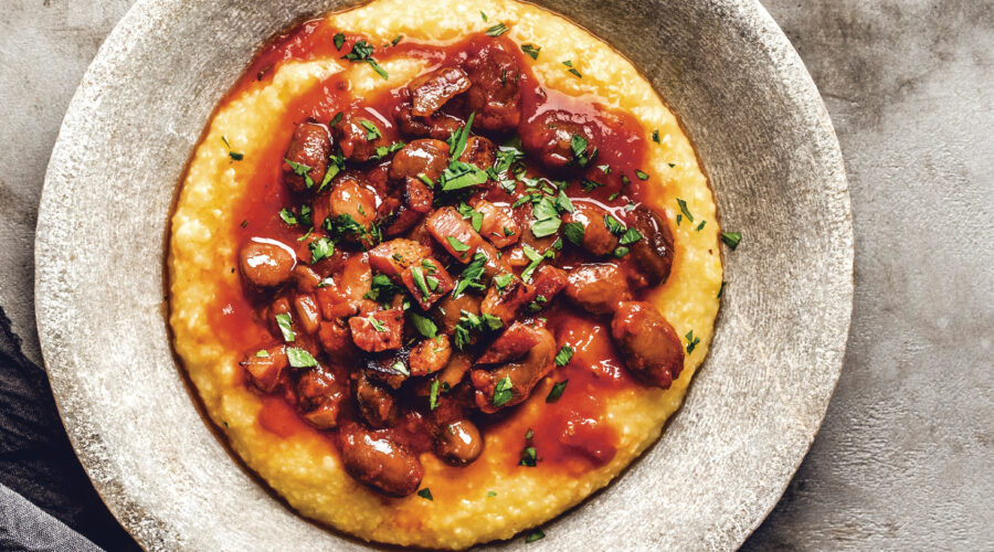 Polenta with Borlotti Beans and Tomato Sauce