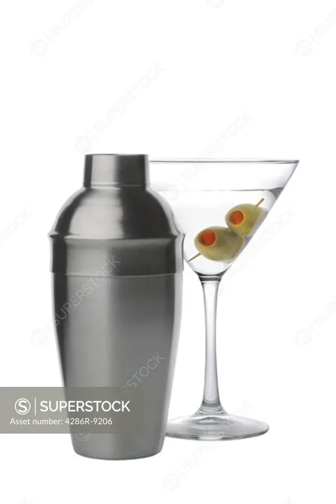 Martini drink and shaker cutout, isolated on white background