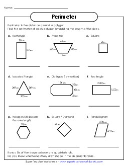 Perimeter Polygons 2 (Intermediate) Geometry Worksheet