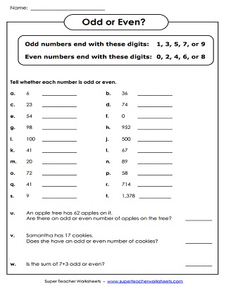 Even and Odd Numbers Worksheets