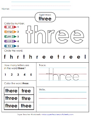 Sight Word: Three (worksheets)