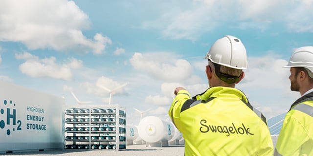 Swagelok field engineers outside of a hydrogen storage facility