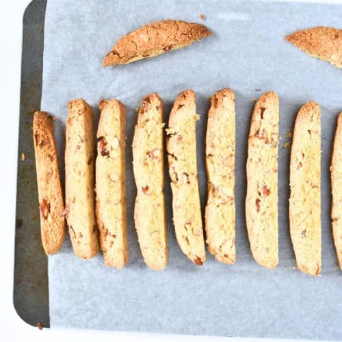 Keto Almond Flour Biscotti ready for their second bake.