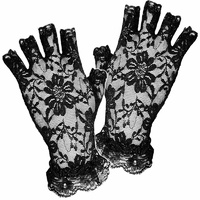 Short Lace Fingerless Gloves - Black