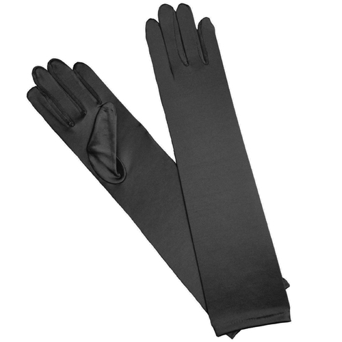 Long Satin Gloves - Black