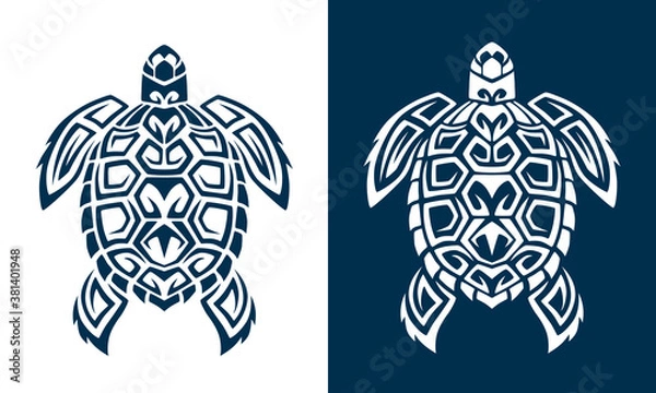 Obraz Turtle logo graphic design concept white and blue background. Editable sea turtle element, can be used as logotype, icon, template in web and print. Diving logo.