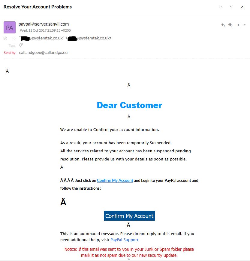 Fake PayPal Emails [From paypal@server.sanvil.com or callandgoeu ...