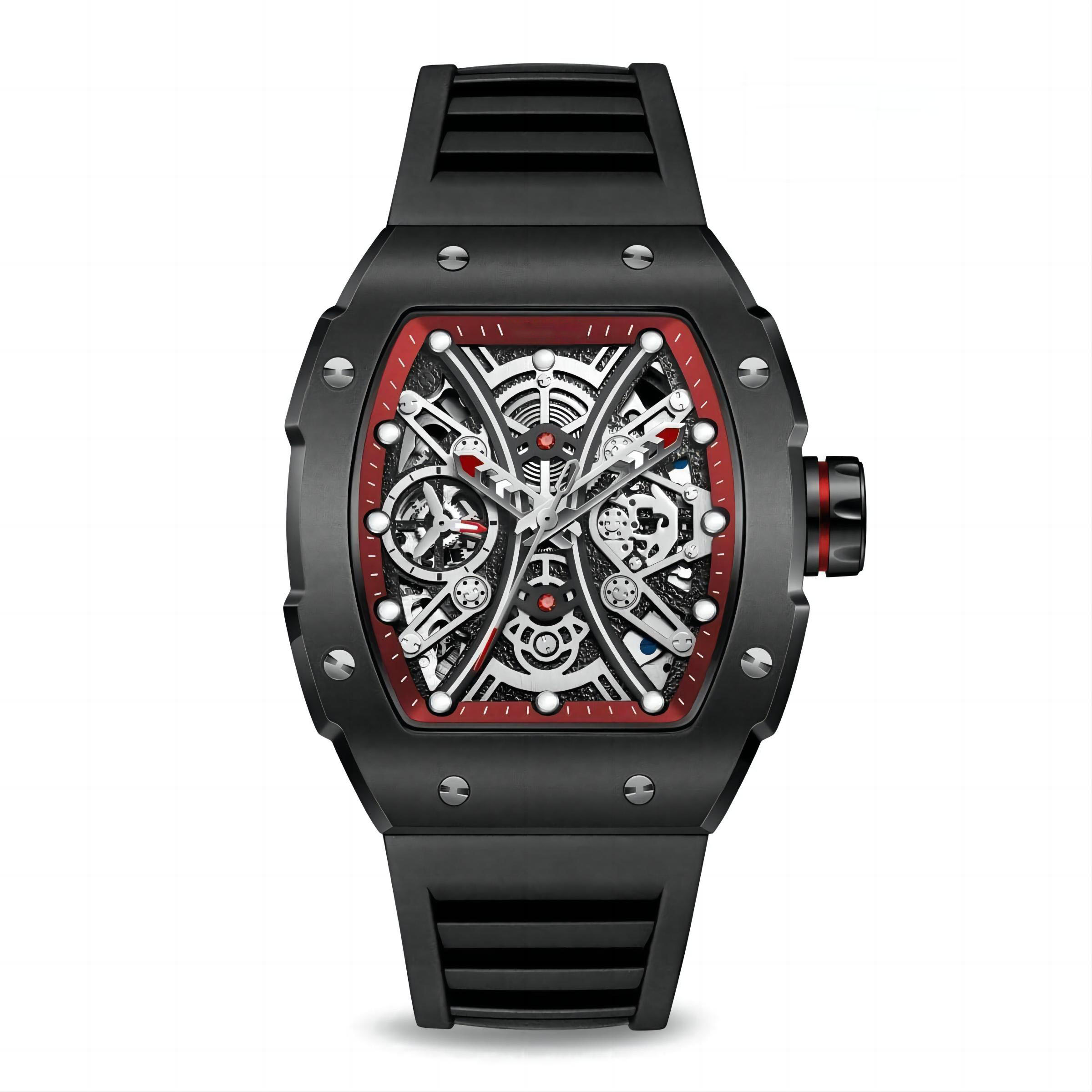 CMW-8040 Mens Skeleton Machine Automatic Viking Tomahawk-Red Watch Custom Logo