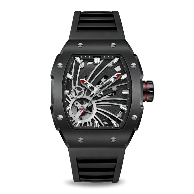 CMW-8018 Mens Skeleton Mechanical Ocean Black Hole-Black Watch Custom Logo