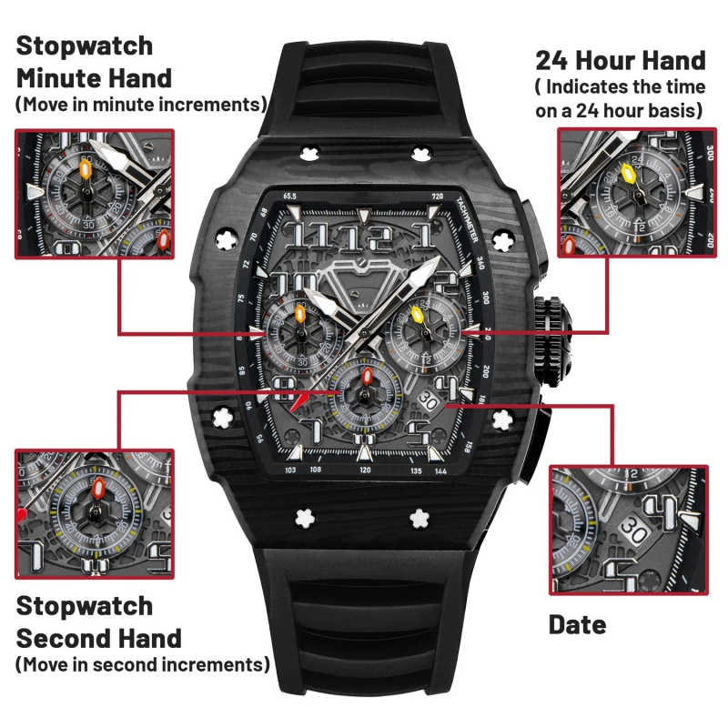 CMW-8045 Mens Skeleton Machine Automatic Black Watch Custom Logo