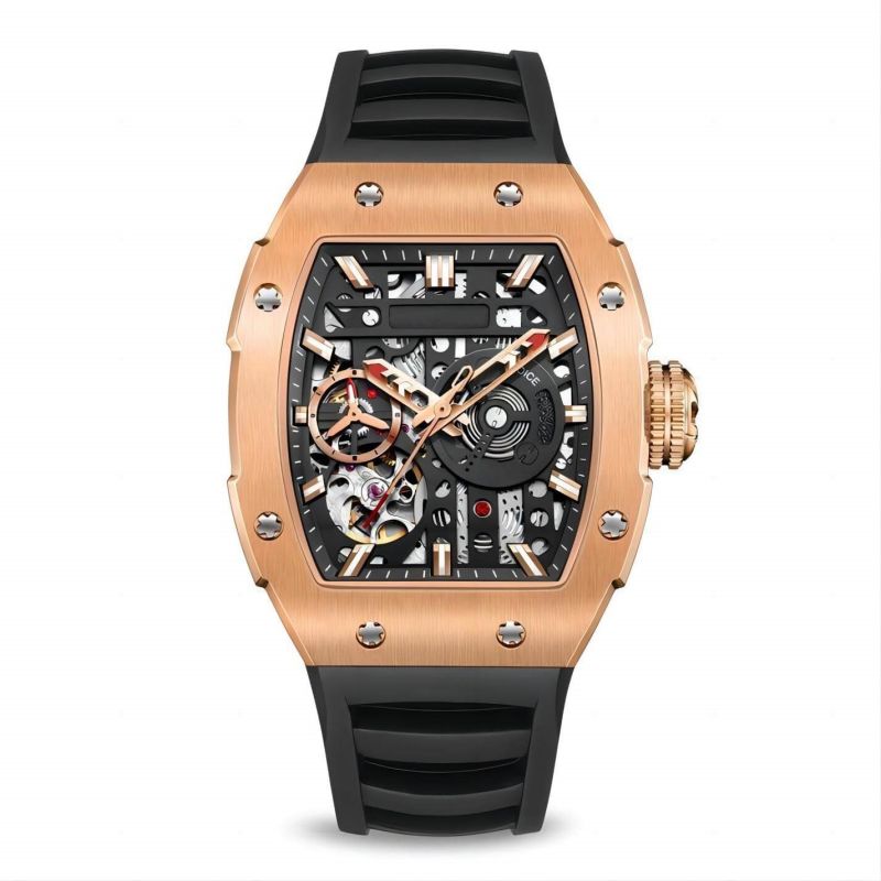 CMW-8027 Mens Skeleton Mechanical Psychic Compass-Rose Gold Watch (NEW Upgrade) Custom Logo