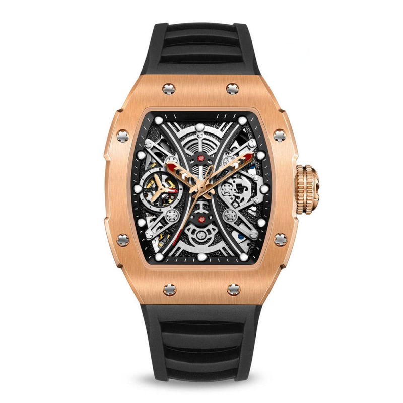 CMW-8043 Mens Skeleton Machine Automatic Rose Gold Watch Custom Logo