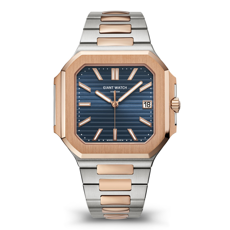 GM-5821/1AR Customized Rose Gold Stainless Steel Strap Blue Dial Automatic Date Automatic Mechanical Watch