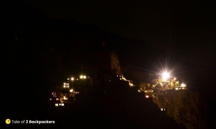 Night view of the Phuktal Monastery from the guesthouse