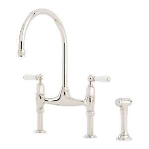 Perrin & Rowe Ionian Bridge Sink Mixer, Lever Handles & Rinse, Nickel