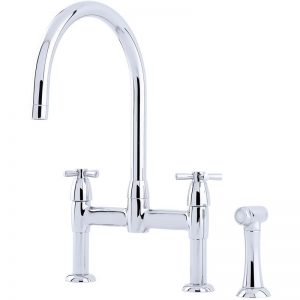 Perrin & Rowe Io Crosshead 2 Hole Sink Mixer & Rinse Chrome