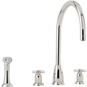 Perrin & Rowe Callisto Crosshead 3 Hole C Spout Sink Mixer Tap Nickel